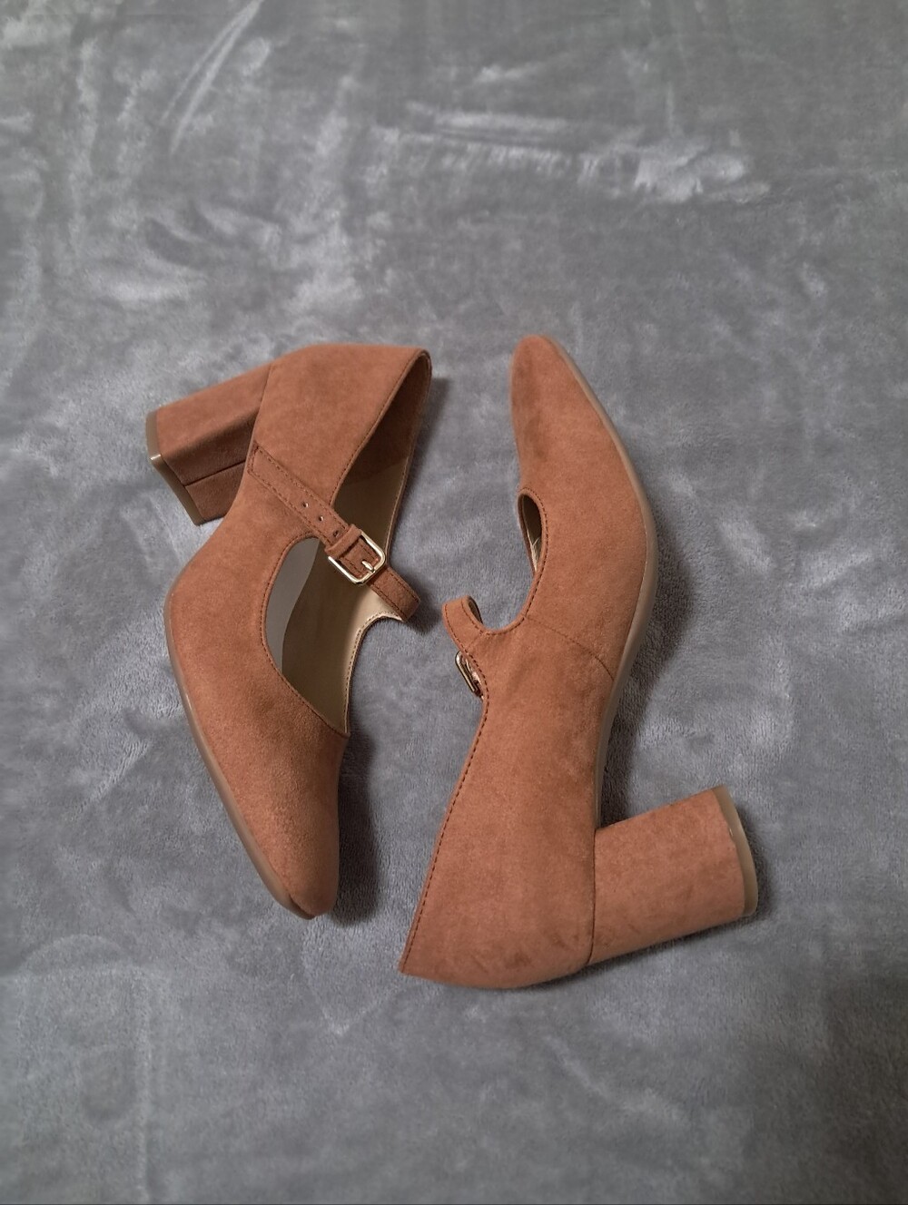 Naturalizer Warner Mary Jane Square Toe Brown Faux Suede Block Heel Pump 7W.